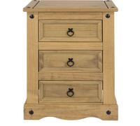 Corona Bedside Cabinet - 3 Drawer - Pine Mexican