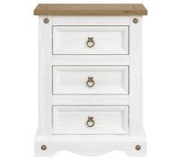 Corona Bedside Cabinet - 3 Drawer - White Mexican Pine
