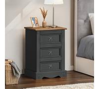 Corona Charcoal Medium 3 Drawer Bedside Cabinet Solid Wooden Pine Dark Grey