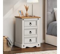 Corona Bedside Cabinet White 3 Drawer Medium Table Solid Wood Mexican Pine