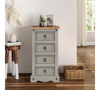 Corona Bedside Table Chest Cabinet 4 Drawer Narrow Grey Wax Solid Wooden Pine
