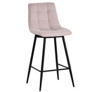 Corona Beige Velvet Fabric High Back Barstool with Black Metal Legs