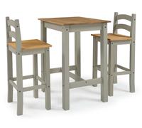 Mercers Furniture Corona Grey Bistro Table And 2 Barstools Kitchen Dining Solid Wood Mexican Pine Wooden Tall High Breakfast Bar