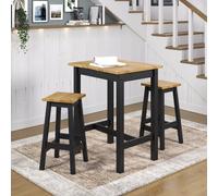 Corona Black Small High Breakfast Bar Table & 2 Stools Set, Wood, Antique Wax