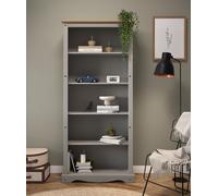 Corona Bookcase Grey Wax Large 5 Shelf Open Display Solid Wood Pine Wooden