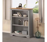 Corona Bookcase Grey Wax Small 3 Shelf Unit Solid Wood Pine Wooden Painted Low