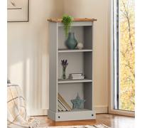Corona Bookcase Low Narrow Grey Wax CD Storage Solid Wood Mexican Pine Wooden