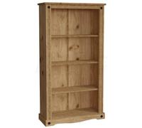 Corona Bookcase Solid Pine Wood Waxed Rustic Finish Unit Shelves Low Medium Tall - Tall Bookcase