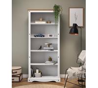 Corona Bookcase White Large 5 Shelf Open Display Solid Wood Mexican Pine Wooden