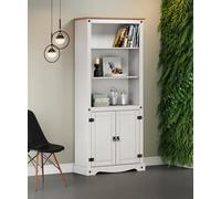 Mercers Furniture Corona White 2 Door Large Bookcase 4 Shelf Display Cabinet Solid Pine With Mexican Styling, White