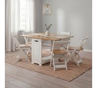 Corona Butterfly Drop Leaf Dining Table & 4 Chairs White Folding Solid Wood Pine