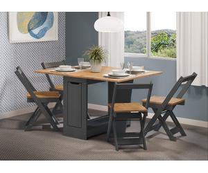 Corona Butterfly Drop Leaf Dining Table and 4 Chairs Charcoal Grey Pine Wooden