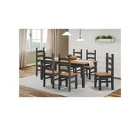 Mercers Furniture Corona Charcoal 6'0" Dining Table & 6 Chairs Set Solid Wood Mexican Pine Wooden Dark Grey Large