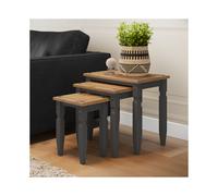 Corona Charcoal Piccolo Nest of 3 Tables Solid Wood Pine Wooden Dark Grey