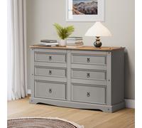 Corona Grey Wax Low 3+3 Wide Chest Solid Pine Bedroom Furniture