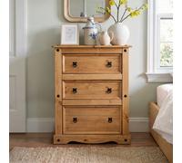 Corona Chest of Drawers 3 Drawer Wide Solid Wood Mexican Pine Wooden Bedroom