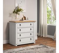 Mercers Furniture Corona White Small 4 Drawer Chest Of Drawers Solid Wood Pine Wooden Bedroom With Mexican Styling
