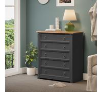 Mercers Furniture Corona Charcoal Small 5 Drawer Chest Of Drawers Solid Wood Pine Wooden Dark Grey Bedroom With Mexican Styling