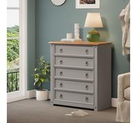 Corona Chest of Drawers 5 Drawer Small Grey Wax Solid Wood Pine Wooden Bedroom