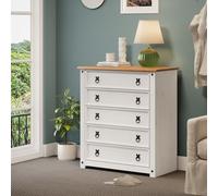 Corona Chest of Drawers 5 Drawer Small White Painted Solid Wood Pine Bedroom