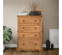 Mercers Furniture Corona Compact 4 Drawer Chest Of Drawers Solid Wood Pine Wooden Bedroom With Mexican Styling