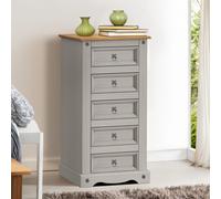 Corona Chest of Drawers Grey Wax 5 Drawer Narrow Solid Wood Pine Wooden Bedroom