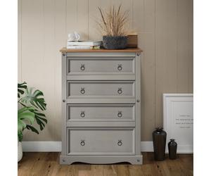Corona Chest of Drawers Grey Wax Compact 4 Drawer Solid Wood Pine Wooden Painted