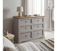 Corona Chest of Drawers Large 6 Drawer Grey Sideboard Solid Wood Mexican Pine