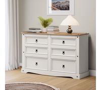 Mercers Furniture Corona White Low 3+3 Wide 6 Drawer Chest Sideboard Solid Wood Pine Wooden With Mexican Styling