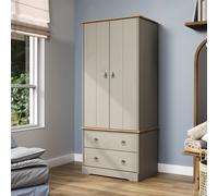 Corona Classic 2 Door 2 Drawer Wardrobe, Grey Antique Wax, Solid Wood Storage