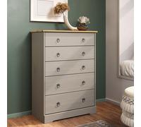 Core Products Grey Corona Classic 5 Drawer Chest Of Drawers, Grey