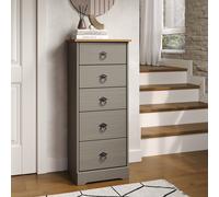 Core Products Grey Corona Classic 5 Drawer Narrow Chest Of Drawers, Grey