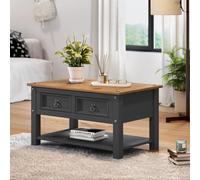 Mercers Furniture Corona Charcoal 2 Drawer 1 Shelf Coffee Table Solid Wood Pine Wooden Painted Dark Grey With Mexican Styling