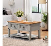 Mercers Furniture Corona Coffee Table Grey Wax 2 Drawer 1 Shelf Solid Wooden Pine With Mexican Styling