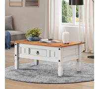 Corona Coffee Table White 1 Drawer Solid Wood Mexican Pine Wooden Living Room