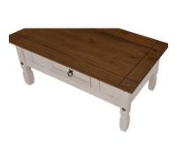 Corona Coffee Table with 1 Drawer Solid Wood Pine Wooden - Distressed White Wax