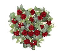 Corona del día de San Valentín de 45 cm, corona artificial en forma de corazón, rosa de San Valentín en forma de corazón, decoración floral artificial (con y sin luces), (Without lights)