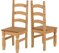 Corona Dining Chair Pair (X2 Per Box) Wax Solid Wood Pine Rustic Mexican