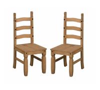 Corona Dining Chairs Set of 2 - Solid Pine, Mexican Rustic Finish, Hand-Waxed with Black Metal Fittings - Mercers Furniture
