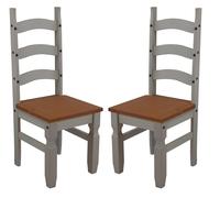 Corona Grey Wax Pair of Dining Chairs Solid Wood Pine