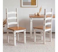 Corona White Dining Chairs Pair Solid Wood Mexican Pine Wooden x2