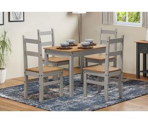 Corona Dining Table And 4 Chairs Set Grey Wax Budget Kitchen Solid Wood Pine Wooden Painted Small Shabby Chic Mexican Style 76cm High 100cm Wide 65cm Deep