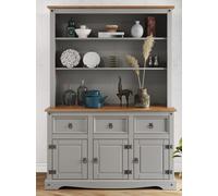 Mercers Furniture Corona Grey 3 Door 3 Drawer Dresser Large Buffet Hutch Open Storage Sideboard Solid Wood Mexican Pine Wooden
