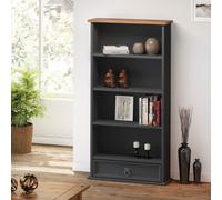 Corona DVD Rack Charcoal Bookcase 1 Drawer CD Solid Wood Pine Wooden Dark Grey