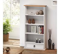 Corona DVD Rack White Bookcase CD 1 Drawer Solid Wood Mexican Pine Wooden
