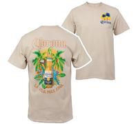 Corona Extra La Vida Mas Fina Bottle Front and Back Print T-Shirt (UK, Alpha, L, Regular, Regular) Beige