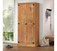 Corona Furniture 2 Door Wardrobe Double Robe Budget Hanging Flat Top Solid Wood Mexican Pine Wooden Bedroom Storage Small. 175cm High. 80cm Wide. 50cm Deep