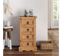 Corona Furniture Corona 4 Drawer Bedside Table Cabinet Solid Wood Pine Wooden Bedroom Narrow Storage Side End Lamp Hallway Living Room Mexican Style 74cm High 35cm Wide 33cm Deep