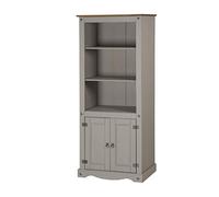 Corona Furniture Corona Grey Wax 2 Door Bookcase Solid Wood Pine Wooden Painted Display Cabinet Cupboard Shelving Shelves Office Kitchen Living Dining Room 180cm High 82cm Wide 29cm Deep