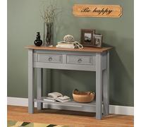Corona Furniture Corona Grey Wax 2 Drawer Console Table Solid Wood Pine Wooden Painted Hallway Cabinet Unit Storage Kitchen Living Room 73cm High 88cm Wide 32cm Deep